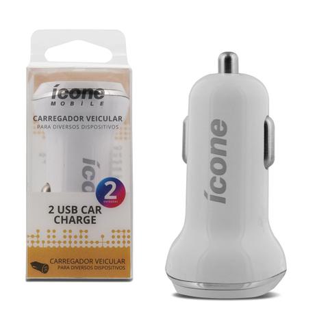 Carregador Veicular Universal 2 Entradas USB Smartphone iOS Android Tablet GPS Bivolt Branco Prata - Ícone mobile é boa?