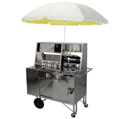 Carrinho 2x1 Hot Dog e Lanche R2 Inox com Guarda Sol e Depósito Térmico 11407 Menor preço em Carrinho 2x1 Hot Dog e Lanche R2 Inox com Guarda Sol e Depósito Térmico 11407