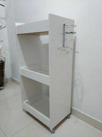 Carrinho Auxiliar MDF P/ Cabeleireiros C/ SUPORTE P/SECADOR - Virtude Móveis Menor preço em Carrinho Auxiliar MDF P/ Cabeleireiros C/ SUPORTE P/SECADOR - Virtude Móveis