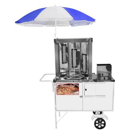 Carrinho de Churrasco Grego Cefaz Branco Rodas Maciças e Guarda Sol BL19M/GS Menor preço em Carrinho de Churrasco Grego Cefaz Branco Rodas Maciças e Guarda Sol BL19M/GS