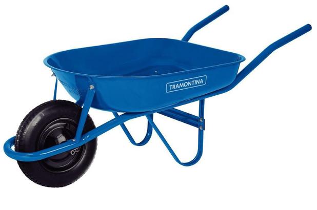 Carrinho de mão com caçamba metálica rasa 50L azul Tramontina Menor preço em Carrinho de mão com caçamba metálica rasa 50L azul Tramontina