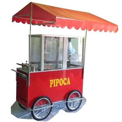 Carrinho de pipoca com 3 divisões com 4 rodas pneumática aro 20 e com toldo desmontável Modelo 42552 vermelho - Pipocar Menor preço em Carrinho de pipoca com 3 divisões com 4 rodas pneumática aro 20 e com toldo desmontável Modelo 42552 vermelho - Pipocar