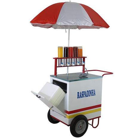 Carrinho de raspadinha com suporte para 5 litros e rodas pneumática + guarda sol Modelo 42191 branco - Pipocar Menor preço em Carrinho de raspadinha com suporte para 5 litros e rodas pneumática + guarda sol Modelo 42191 branco - Pipocar