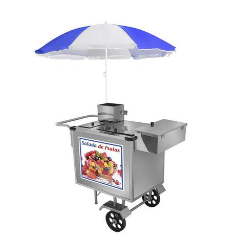 Carrinho de Salada de Frutas Cefaz Luxo Inox com Rodas Maciças e Guarda Sol L27M/GS Menor preço em Carrinho de Salada de Frutas Cefaz Luxo Inox com Rodas Maciças e Guarda Sol L27M/GS