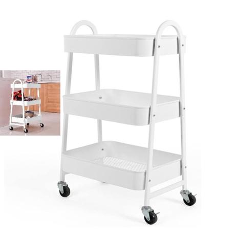 Carrinho multiuso organizador brinquedos sala cozinha manicure 3 prateleiras auxiliar em aço branco - MAKEDA Menor preço em Carrinho multiuso organizador brinquedos sala cozinha manicure 3 prateleiras auxiliar em aço branco - MAKEDA