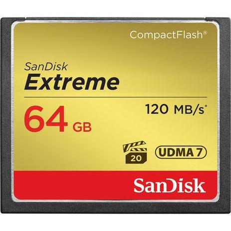 Cartão Compact Flash 64GB SanDisk Extreme 120MB/s (800X) Full HD / 4K Menor preço em Cartão Compact Flash 64GB SanDisk Extreme 120MB/s (800X) Full HD / 4K