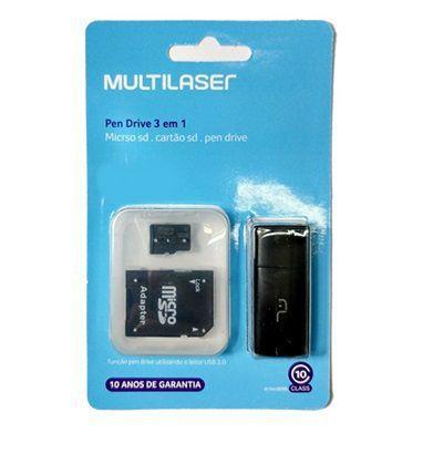 Cartão de Memória 64gb Classe 10 com Kit Adaptador Multilaser MC115 Menor preço em Cartão de Memória 64gb Classe 10 com Kit Adaptador Multilaser MC115