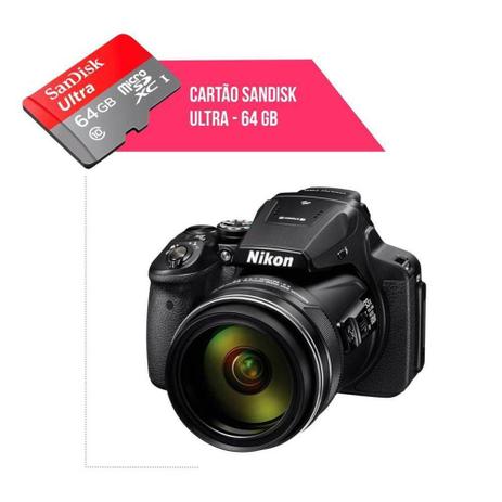Cartão De Memória 64gb Ultra Para Câmera Nikon Coolpix P900 - Sandisk Menor preço em Cartão De Memória 64gb Ultra Para Câmera Nikon Coolpix P900 - Sandisk
