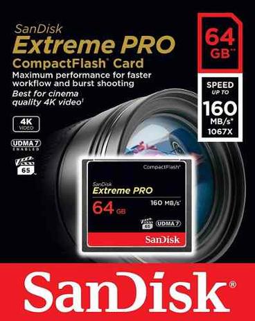 Cartão De Memória Compact Flash Cf Sandisk 64gb Extreme Pro Menor preço em Cartão De Memória Compact Flash Cf Sandisk 64gb Extreme Pro