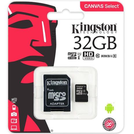 Cartão de Memória Kingston Classe 10 - 32GB Menor preço em Cartão de Memória Kingston Classe 10 - 32GB