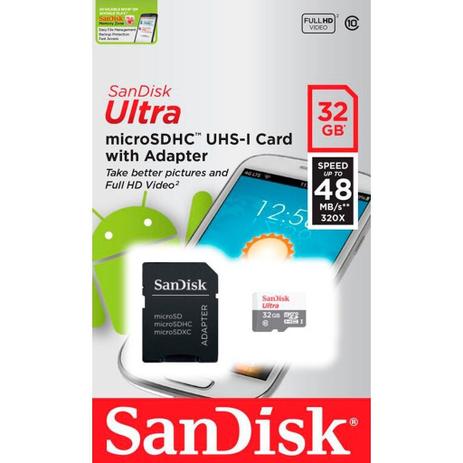 Cartão de Memória Micro SD Classe 10 32GB Sandisk Ultra Menor preço em Cartão de Memória Micro SD Classe 10 32GB Sandisk Ultra