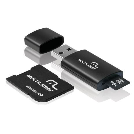 Cartão De Memória Multilaser 16gb Com Adaptador Sd E Leitor PenDrive Kit 3 Em 1 Mc112 Menor preço em Cartão De Memória Multilaser 16gb Com Adaptador Sd E Leitor PenDrive Kit 3 Em 1 Mc112