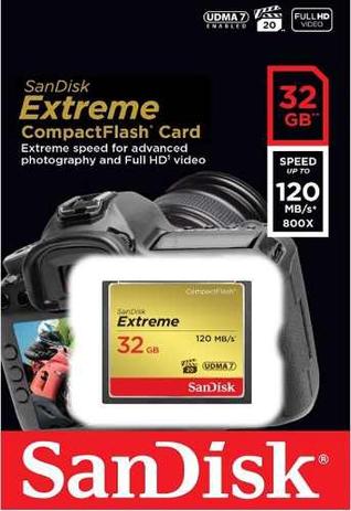 Cartão Memória 32gb Compact Flash Sandisk Cf Extreme 120mb/s Menor preço em Cartão Memória 32gb Compact Flash Sandisk Cf Extreme 120mb/s
