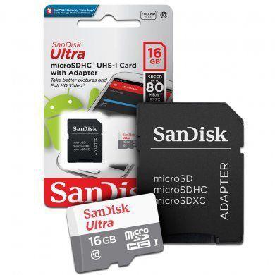 Cartao Micro Sd Sandisk Class 10 Ultra 16gb 80mbs Menor preço em Cartao Micro Sd Sandisk Class 10 Ultra 16gb 80mbs