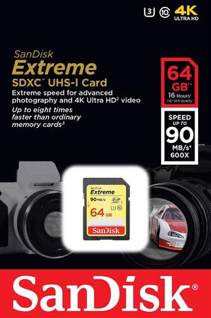 Cartão SanDisk Extreme SDHC 64Gb 90mb / s 4K Menor preço em Cartão SanDisk Extreme SDHC 64Gb 90mb / s 4K