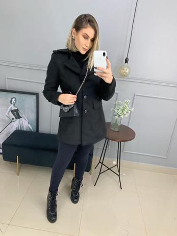 sobretudo de lã batido feminino preto