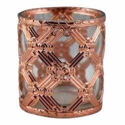 Castiçal de Metal Bronze e Vidro 7,5x7,5x8 cm - Decorafast Menor preço em Castiçal de Metal Bronze e Vidro 7,5x7,5x8 cm - Decorafast