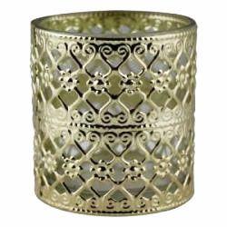 Castiçal de Metal Dourado e Vidro 7,5x7,5x8 cm - Decorafast Menor preço em Castiçal de Metal Dourado e Vidro 7,5x7,5x8 cm - Decorafast