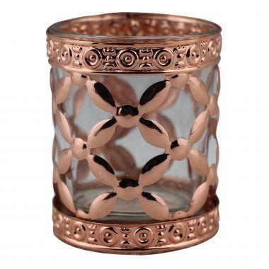 Castical de metal e vidro bronze 6cm x 6cm x 7cm - Btc decor Menor preço em Castical de metal e vidro bronze 6cm x 6cm x 7cm - Btc decor