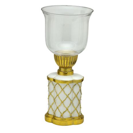 Castiçal de Vidro com Base em Resina Branco e Dourado 34x15cm - Espressione Menor preço em Castiçal de Vidro com Base em Resina Branco e Dourado 34x15cm - Espressione