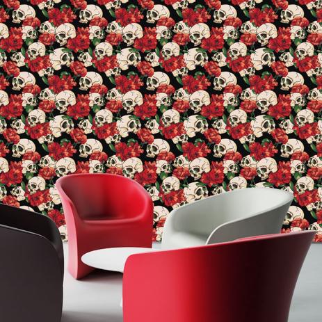 Caveira e Rosas - papel de parede - Leguts adesivos especiais Menor preço em Caveira e Rosas - papel de parede - Leguts adesivos especiais