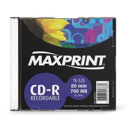 CD Gravavel CD-R 700 MB/80 MIN-52X SLIM - Maxprint Menor preço em CD Gravavel CD-R 700 MB/80 MIN-52X SLIM - Maxprint