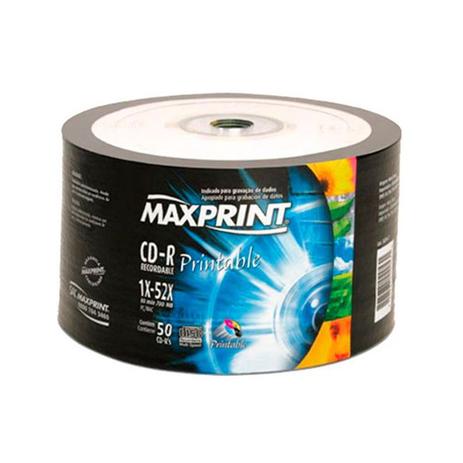 CD-R Gravável Printable Maxprint Bulk C/50 UN Menor preço em CD-R Gravável Printable Maxprint Bulk C/50 UN