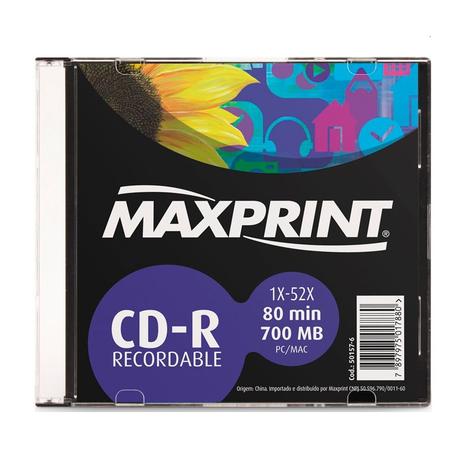 CD-R Gravável Slim Maxprint Menor preço em CD-R Gravável Slim Maxprint