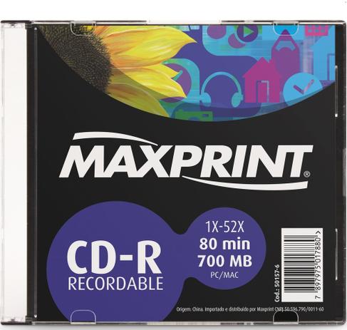 CD-R Recordable MaxPrint - 1x-52x - 80 min - 700 MB Menor preço em CD-R Recordable MaxPrint - 1x-52x - 80 min - 700 MB