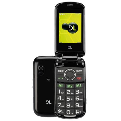 Celular DL YC-130 Dual Chip, Preto, Tela 2,4", Câmera VGA, MP3/MP4, Rádio FM, Teclas Númericas Maiores, Função SOS