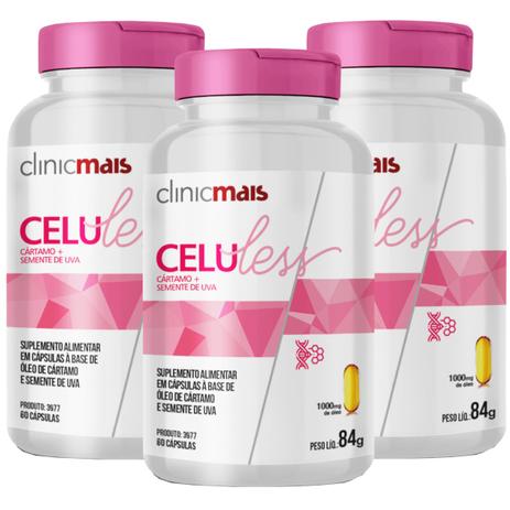Celuless Cártamo + Semente de Uva 60 Cápsulas de 1000mg Kit com 3 - Clinicmais Menor preço em Celuless Cártamo + Semente de Uva 60 Cápsulas de 1000mg Kit com 3 - Clinicmais