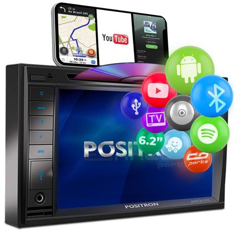 Central Multimídia TV Pósitron 2 Din SP8730 DTV 6.2” Bluetooth Espelhamento Android MP3 DVD USB AUX - Positron Menor preço em Central Multimídia TV Pósitron 2 Din SP8730 DTV 6.2” Bluetooth Espelhamento Android MP3 DVD USB AUX - Positron
