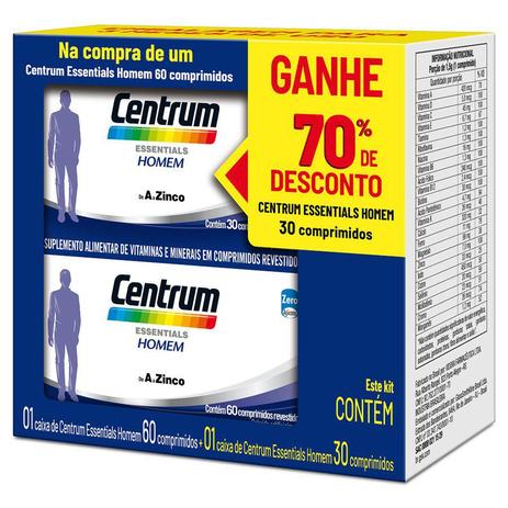 Centrum essentials homem kit 60 comprimidos + 30 comprimidos 70% off Menor preço em Centrum essentials homem kit 60 comprimidos + 30 comprimidos 70% off