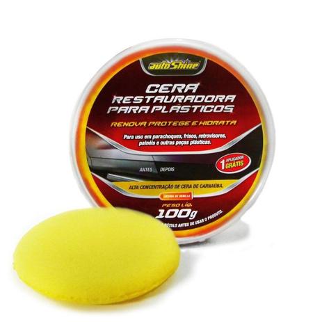 Cera Restauradora Para Plasticos de Carnauba 100g Autoshine Menor preço em Cera Restauradora Para Plasticos de Carnauba 100g Autoshine
