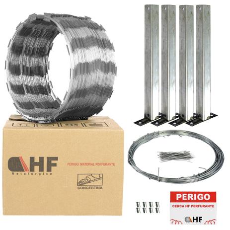 Cerca concertina simples galvanizada 30cm 10 metros com kit - HF CENTRAL Menor preço em Cerca concertina simples galvanizada 30cm 10 metros com kit - HF CENTRAL