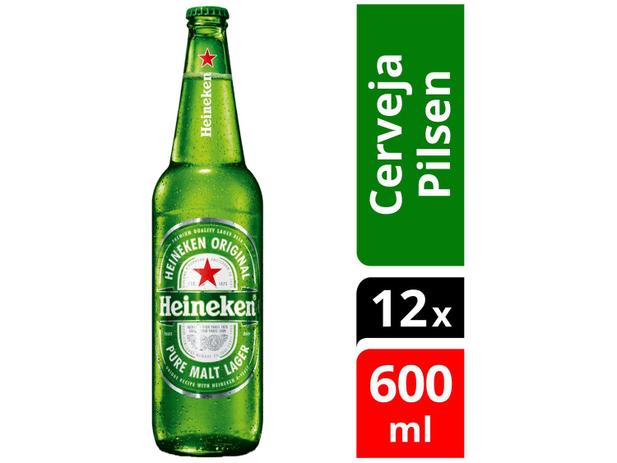 Cerveja Heineken Puro Malte Pilsen – 12 Unidades Garrafa 600ml
