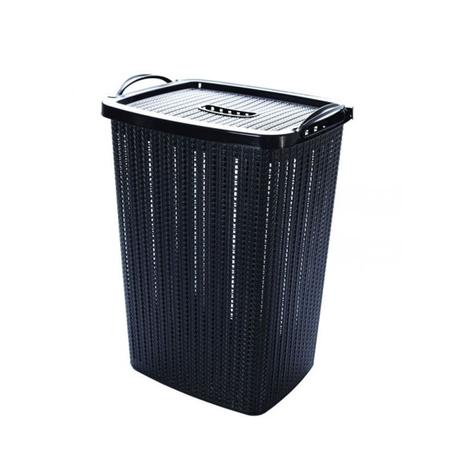 Cesto de Roupas com Tampa Preto Trama Plástico 40 litros - Plasutil Menor preço em Cesto de Roupas com Tampa Preto Trama Plástico 40 litros - Plasutil