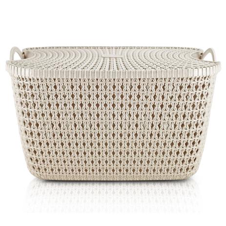 Cesto organizador Bege G com tampa Jacki Design Rattan Menor preço em Cesto organizador Bege G com tampa Jacki Design Rattan