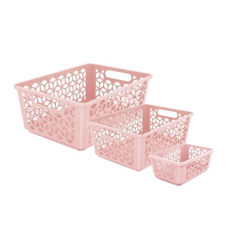 Cesto Organizador Cesta Rosa Caixa Multiuso Kit 3un - UZ Menor preço em Cesto Organizador Cesta Rosa Caixa Multiuso Kit 3un - UZ