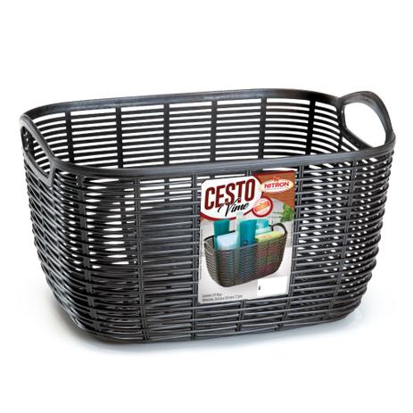 Cesto Organizador de Plástico Vime Médio Preto 33x42x30cm - Nitron Menor preço em Cesto Organizador de Plástico Vime Médio Preto 33x42x30cm - Nitron