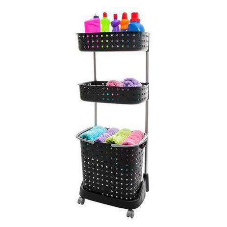 Cesto organizador triplo para lavanderia preto - secalux - Cesta e