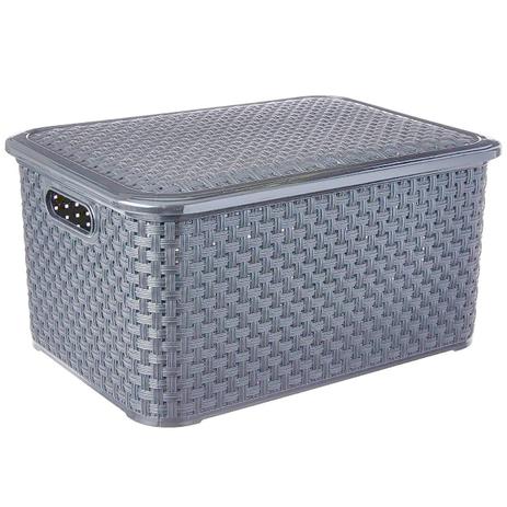 Cesto Rattan Organizador Multiuso c/ Tampa 7,8 L Cinza 2451 Lig Brink Menor preço em Cesto Rattan Organizador Multiuso c/ Tampa 7,8 L Cinza 2451 Lig Brink