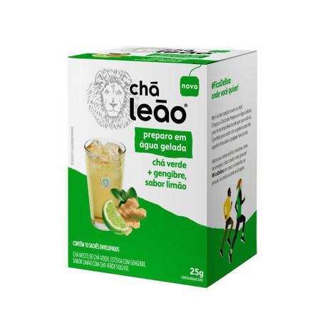 Chá Gelado Leão Verde com Gengibre e Limão com 10 sachês - Chá Leão Menor preço em Chá Gelado Leão Verde com Gengibre e Limão com 10 sachês - Chá Leão