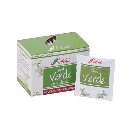 Chá Verde com Stévia Caixa C/15 Sachês 27gr - Artchá Menor preço em Chá Verde com Stévia Caixa C/15 Sachês 27gr - Artchá