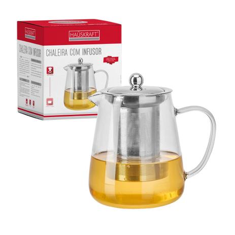 Chaleira 750ml com infusor vidro com aço inox resistente - Hauskraft Menor preço em Chaleira 750ml com infusor vidro com aço inox resistente - Hauskraft