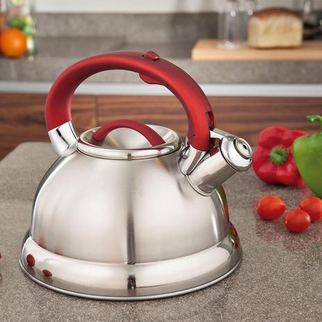 Chaleira Diletta em Aço Inox Fundo Triplo 3 Litros Vermelho Mor Menor preço em Chaleira Diletta em Aço Inox Fundo Triplo 3 Litros Vermelho Mor