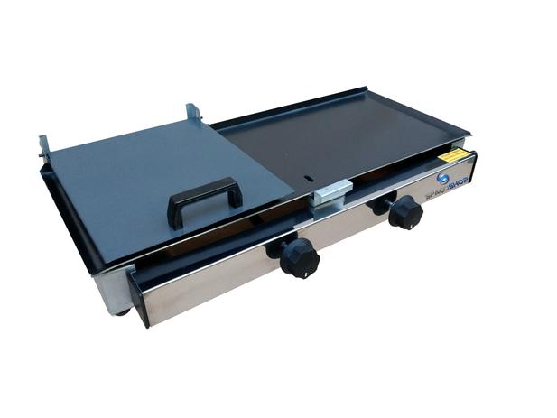 Chapa A Gás P/ Lanches Hamburguer HotDog 2 Bocas 55x30 C/ Prensa - Spaçoshop Menor preço em Chapa A Gás P/ Lanches Hamburguer HotDog 2 Bocas 55x30 C/ Prensa - Spaçoshop