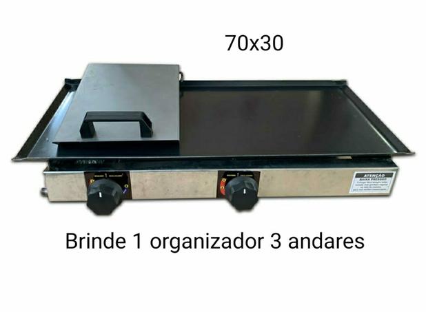 Chapa De Lanche Bifeteira Com Prensa 70x30 A Gás 2 Bocas + brinde 1 organizador 3 andares - Italima Menor preço em Chapa De Lanche Bifeteira Com Prensa 70x30 A Gás 2 Bocas + brinde 1 organizador 3 andares - Italima