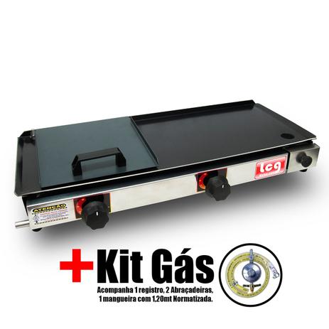 Chapa Gás Lanche Hamburguer 2 Bocas 30x70 Com Abafador Prensa E-2.6 LCG + Kit Gás Menor preço em Chapa Gás Lanche Hamburguer 2 Bocas 30x70 Com Abafador Prensa E-2.6 LCG + Kit Gás