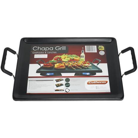 Chapa Grill Fogão Lanche Churrasco Antiaderente Retangular 46x32 Cotherm 2270 2 Bocas Preta Menor preço em Chapa Grill Fogão Lanche Churrasco Antiaderente Retangular 46x32 Cotherm 2270 2 Bocas Preta